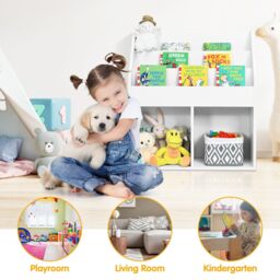 Gymax Bookshelf Toy Storage Cabinet Organizer With Open Shelves in White - thumbnail 4