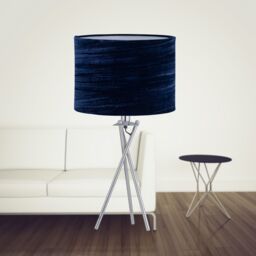 First Choice Lighting Set of 2 Chrome Tripod Table Lamps with Navy Blue Velvet Shades in Silver - thumbnail 3