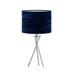 First Choice Lighting Set of 2 Chrome Tripod Table Lamps with Navy Blue Velvet Shades in Silver - thumbnail 2