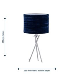 First Choice Lighting Set of 2 Chrome Tripod Table Lamps with Navy Blue Velvet Shades in Silver - thumbnail 6