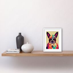 "Artery8 Wall Art Print Vibrant Colourful Geometric French Bulldog Portrait Design Artwork Framed 9X7 Inch in White - Size: W7"" x H9""" - thumbnail 2