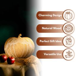 Marco Paul 25cm Wooden Pumpkin Home Décor Free-Standing Autumn Decoration in Beige - thumbnail 4