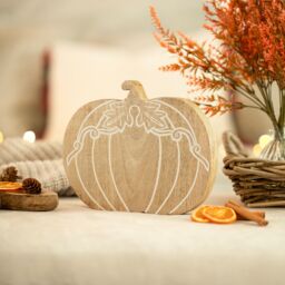 Marco Paul 25cm Wooden Pumpkin Home Décor Free-Standing Autumn Decoration in Beige - thumbnail 1