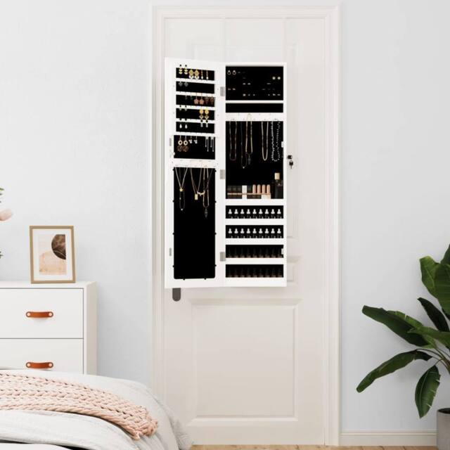 Berkfield Home Mirror Jewellery Cabinet Wall Mounted White 30x8.5x106 cm - image 1