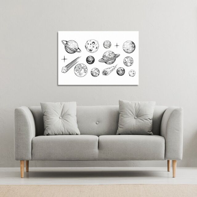 Benjamin Tate Design Set of space objects planets, stars (Canvas Print) / 114 x 77 x 4cm in Natural - Size: 114 x 77 x 4 cm - image 1