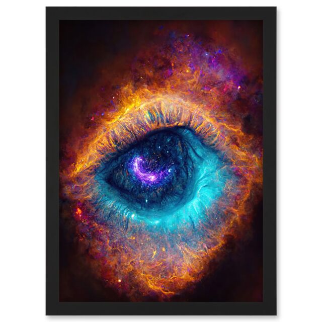 Artery8 The Eye Of God Vibrant Luminescent Space Nebula All Seeing Artwork Framed Wall Art Print A4 in Black - image 1