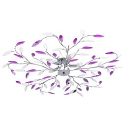 Berkfield Home Ceiling Lamp with Acrylic Crystal Leaf Arms for 5 E14 Bulbs Purple