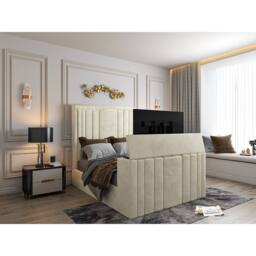 KDMD Atom Upholstered Soft Velvet Cream Tv Bespoke Bed Frame - Size: Single - thumbnail 1
