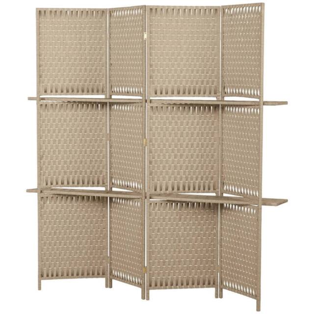 VOGREX Natural 4-Panel Folding Room Divider With Shelves in Beige - image 1