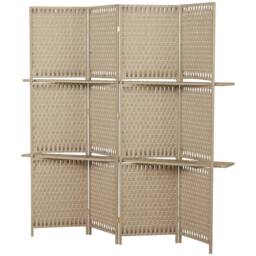 VOGREX Natural 4-Panel Folding Room Divider With Shelves in Beige - thumbnail 1