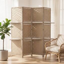 VOGREX Natural 4-Panel Folding Room Divider With Shelves in Beige - thumbnail 4