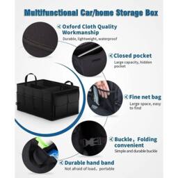 NESTLUNE Foldable Car Boot Organiser Heavy Duty Portable Storage Box in Black - Size: Large - thumbnail 5