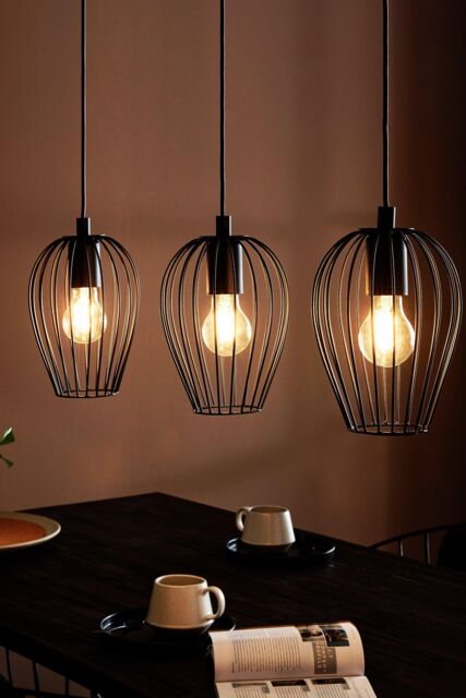 Eglo Newtown Vintage 3-Light Pendant With Black Caged Shades - image 1