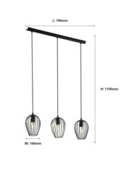 Eglo Newtown Vintage 3-Light Pendant With Black Caged Shades - thumbnail 5