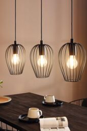 Eglo Newtown Vintage 3-Light Pendant With Black Caged Shades - thumbnail 2