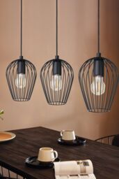 Eglo Newtown Vintage 3-Light Pendant With Black Caged Shades - thumbnail 3