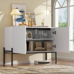 KORVIXA Modern Sideboard Buffet White Storage Cabinet - Size: 100 cm x 100 cm - thumbnail 5