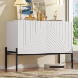 KORVIXA Modern Sideboard Buffet White Storage Cabinet - Size: 100 cm x 100 cm - thumbnail 4