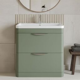Balterley Contemporary Floor 2 Drawer Bathroom Vanity Unit, Satin Green, 810mm in Green - thumbnail 9