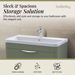 Balterley Contemporary Floor 2 Drawer Bathroom Vanity Unit, Satin Green, 810mm in Green - thumbnail 3