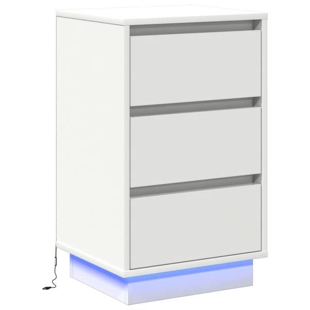 Berkfield Home Bedside Cabinet with LED White 39x34.5x65 cm Engineered Wood - image 1