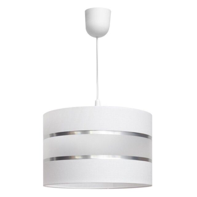 Netlighting Helen Cylindrical Pendant Ceiling Light White Silver 35cm - image 1