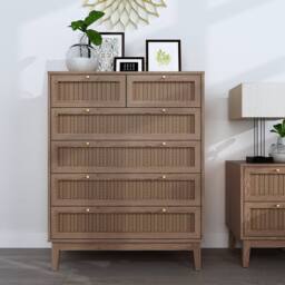 Lemon Pavilion Furniture Bordeaux 6 Drawer Chest - MDF - L39 x W85 x H109 cm - Oak in Brown - Size: 1 Pack - thumbnail 2
