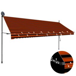 Berkfield Home Manual Retractable Awning with LED 400 cm Orange & Brown - thumbnail 1