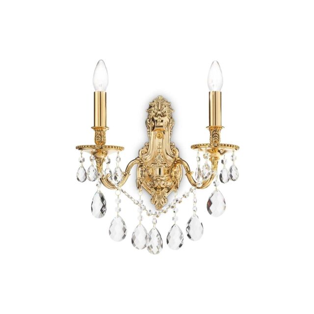 Netlighting Gioconda 2 Light Indoor Candle Wall Light Gold with Crystals E14