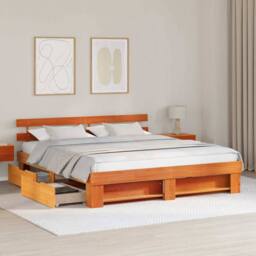 Berkfield Home with Drawer with Headboard with Storage Wax brown 180 x 200 cm So - thumbnail 4