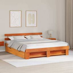 Berkfield Home with Drawer with Headboard with Storage Wax brown 180 x 200 cm So - thumbnail 2