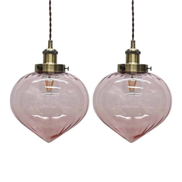 First Choice Lighting Set of 2 Layla - Pink Glass Easy Fit Pendant Shades Brass Detail - image 1