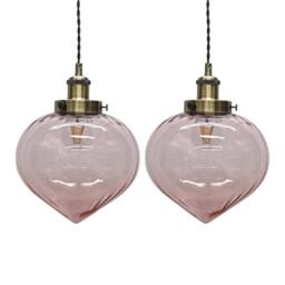 First Choice Lighting Set of 2 Layla - Pink Glass Easy Fit Pendant Shades Brass Detail - thumbnail 1