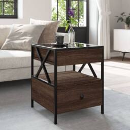 Berkfield Home Coffee Table with Infinity LED Brown Oak 40x40x51 cm - Size: 40 x 40 x 51 cm - thumbnail 4