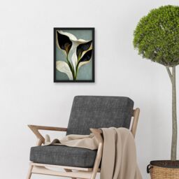 Artery8 White Calla Lily Flower Pistil Bouquet Elegant Artwork Framed Wall Art Print A4 in Black - thumbnail 2