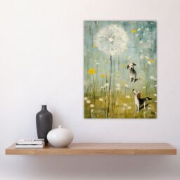 "Artery8 The Giant Dandelion & Curious Dogs Bright Oil Painting Large Wall Unframed Art Poster Print Thick Paper 18X24 Inch - Size: W18"" x H24""" - thumbnail 4