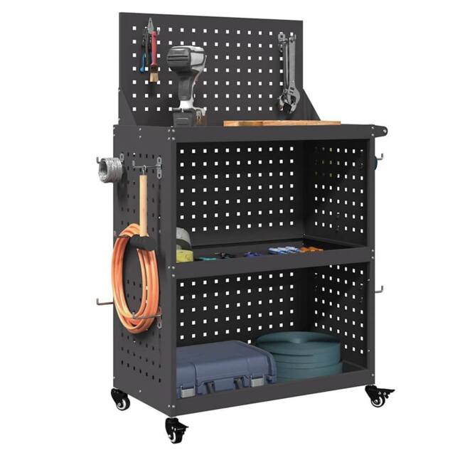 Berkfield Home Tool Trolley Black 65 x 35 x 111 cm Powder-coated steel - image 1