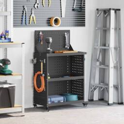 Berkfield Home Tool Trolley Black 65 x 35 x 111 cm Powder-coated steel - thumbnail 2