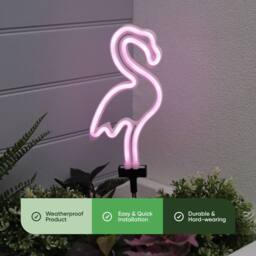 Gardenwize Solar Powered Neon Flamingo Garden Stake Light in Pink - thumbnail 3