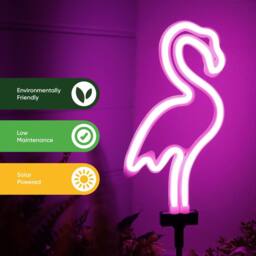 Gardenwize Solar Powered Neon Flamingo Garden Stake Light in Pink - thumbnail 6