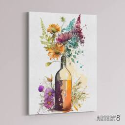 "Artery8 Wildflower Bouquet In Wine Bottle Floral Canvas Wall Art Print - Size: W12"" x H16""" - thumbnail 2
