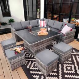 Furniture Maxi Rosen 11 Seater Rattan Garden Furniture Fire Pit Dining Corner Sofa Cube Set in Grey - thumbnail 3
