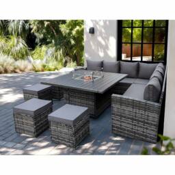 Furniture Maxi Rosen 11 Seater Rattan Garden Furniture Fire Pit Dining Corner Sofa Cube Set in Grey - thumbnail 6
