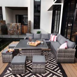 Furniture Maxi Rosen 11 Seater Rattan Garden Furniture Fire Pit Dining Corner Sofa Cube Set in Grey - thumbnail 4