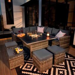 Furniture Maxi Rosen 11 Seater Rattan Garden Furniture Fire Pit Dining Corner Sofa Cube Set in Grey - thumbnail 5