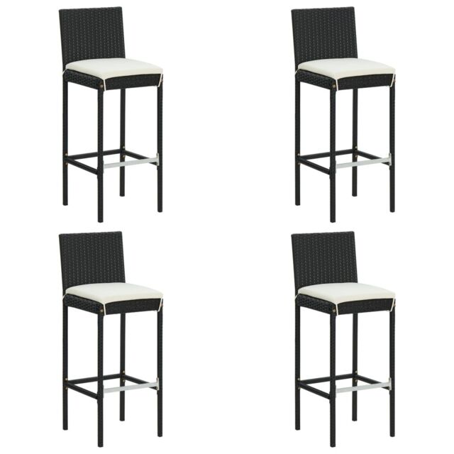 Berkfield Home Garden Bar Stools with Cushions 4 pcs Black Poly Rattan - image 1