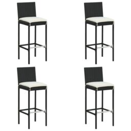 Berkfield Home Garden Bar Stools with Cushions 4 pcs Black Poly Rattan - thumbnail 1