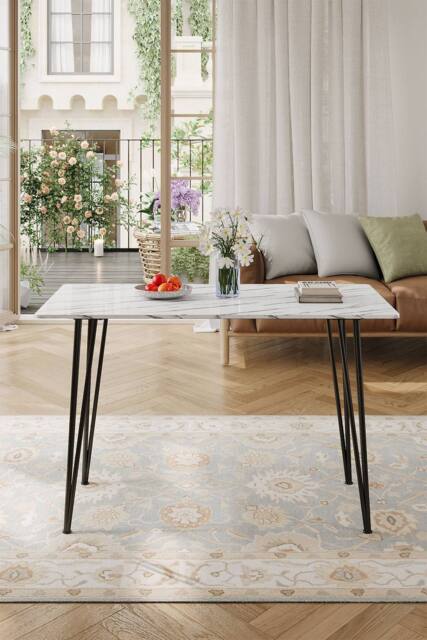 Living and Home Modern Dining Table with MDF Tabletop & Metal Legs in White - image 1