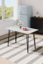 Living and Home Modern Dining Table with MDF Tabletop & Metal Legs in White - thumbnail 2
