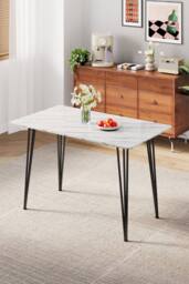 Living and Home Modern Dining Table with MDF Tabletop & Metal Legs in White - thumbnail 3